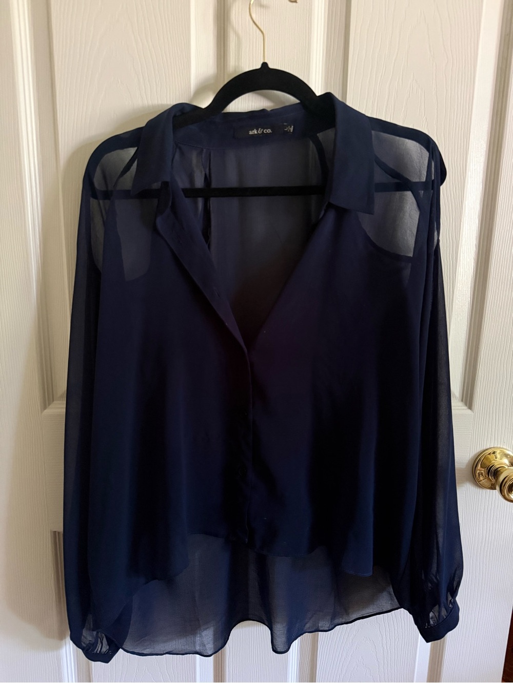 Ark & Co Navy Sheer Button-Down Blouse